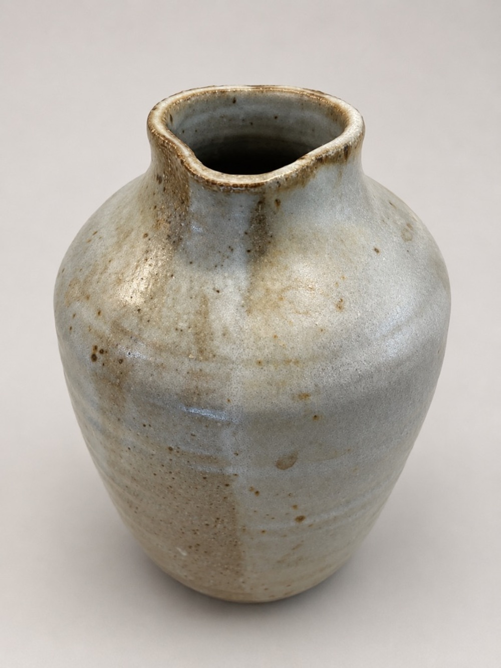 Studio Pottery Vase Blue Gray Speckled Glaze Rustic Artisan Stoneware